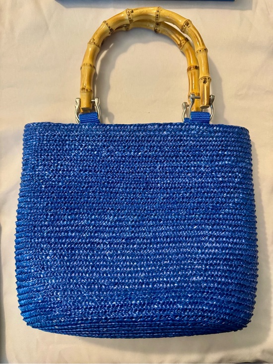 St. John's Bay Handbags - Vintage St. John’s Bay Blue Straw Bamboo-Handle Tote Bag
